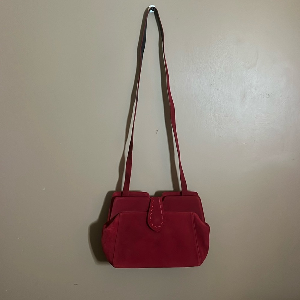 😄Vintage red suede purse clutch